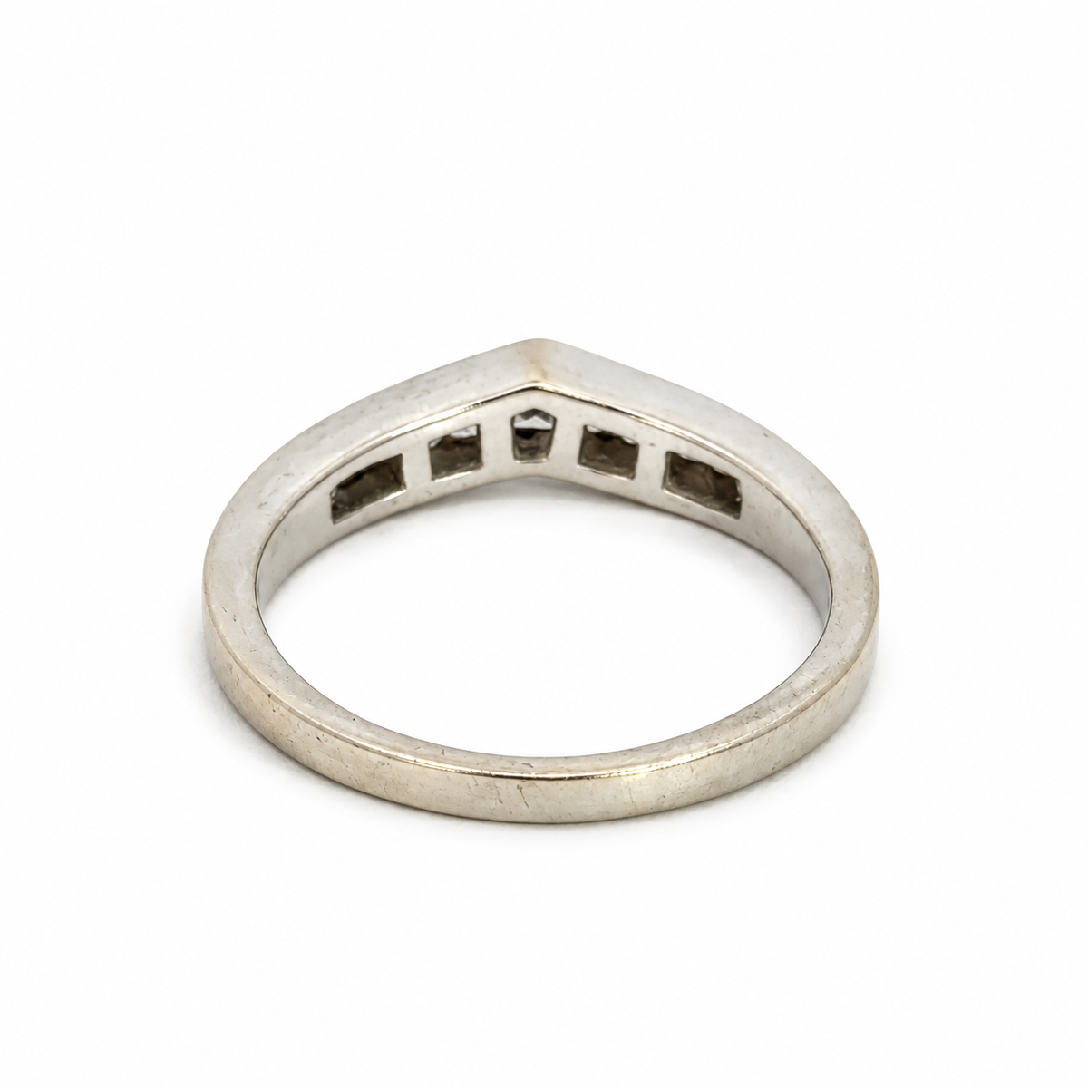 14K White Gold Square Diamond Contoured Band