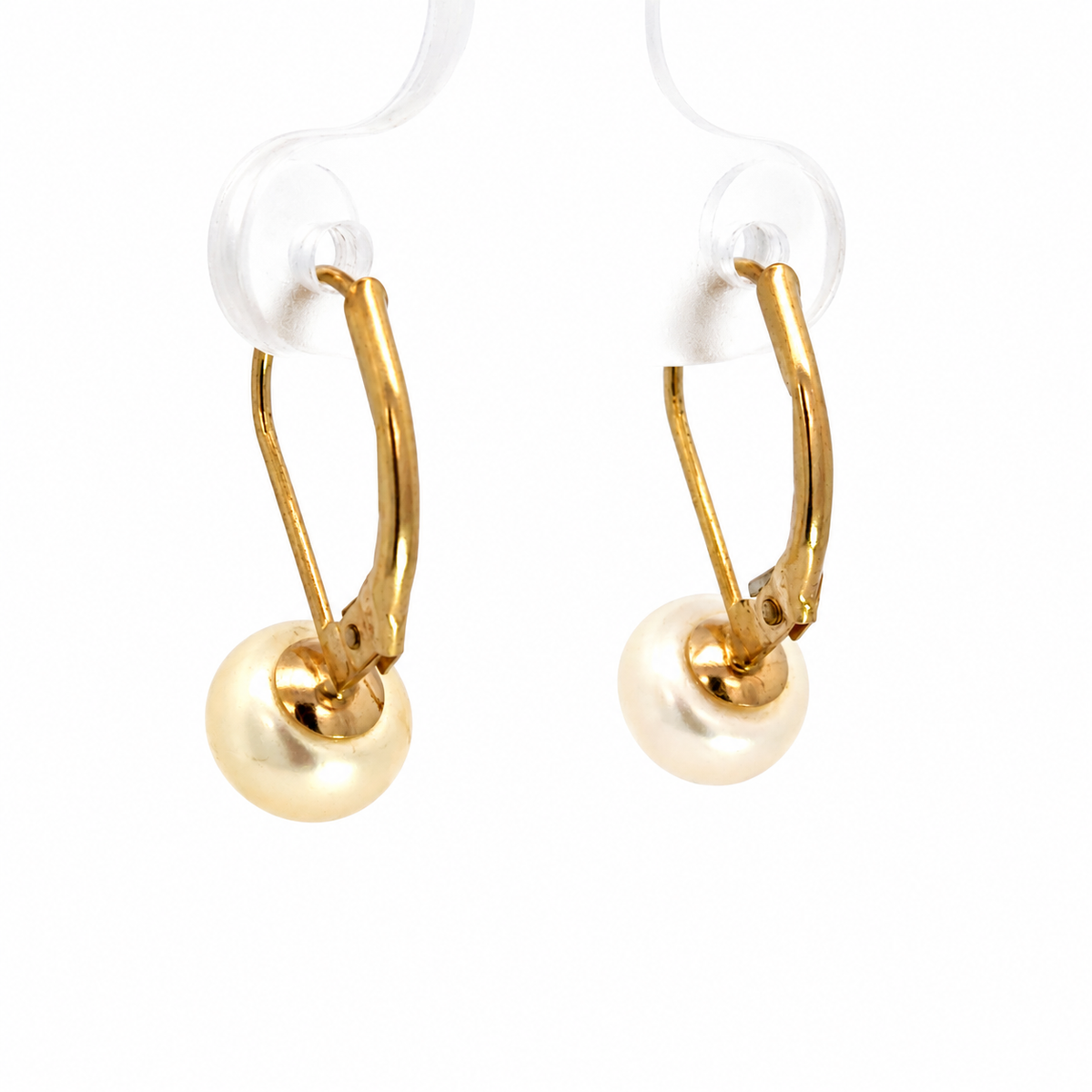 14K Yellow Gold Button Pearl Lever-Back Drop Earrings