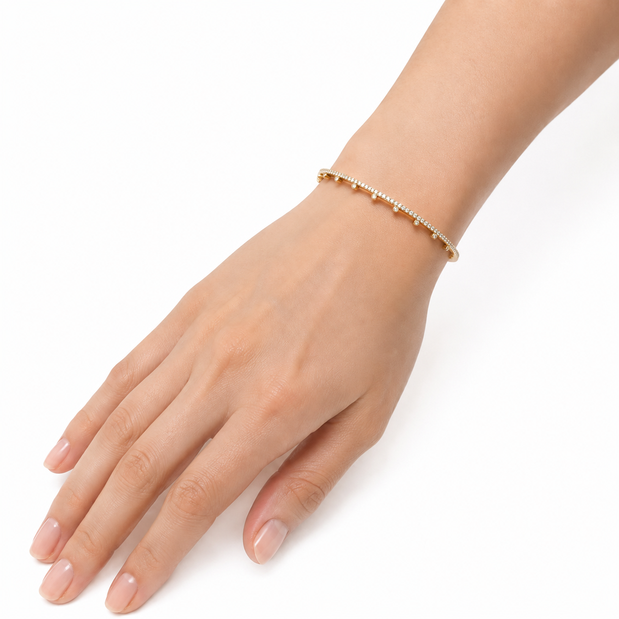 18K Yellow Gold Diamond Bangle with Raised Bezel Accents