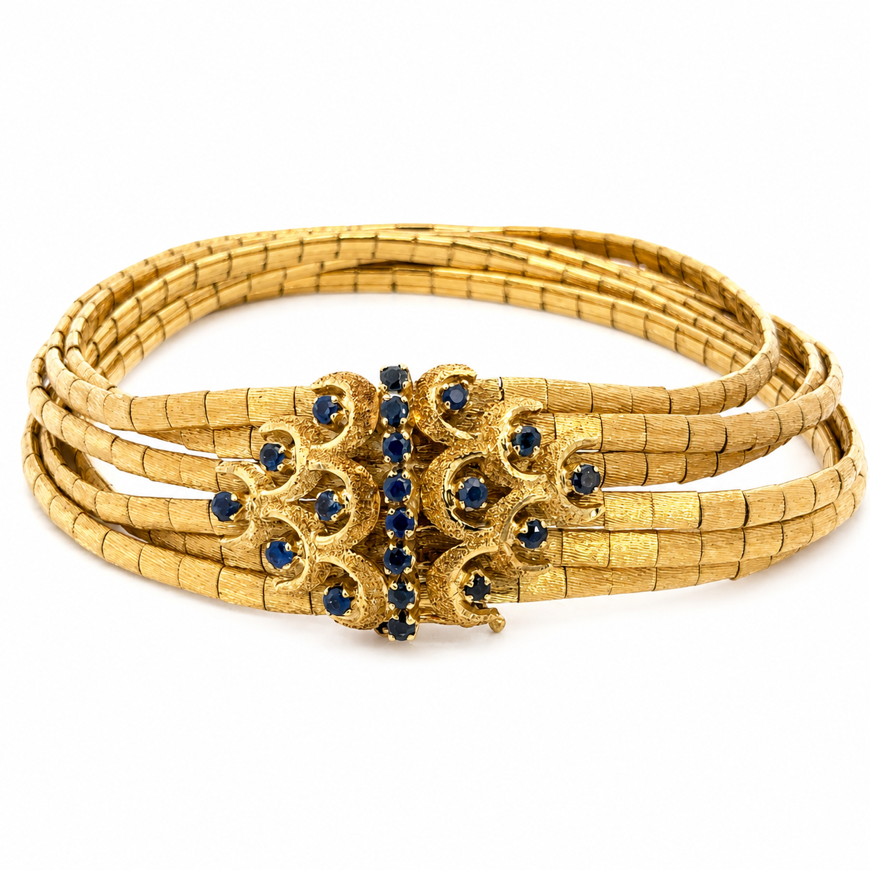 1950s Vintage 18K Yellow Gold Multi-Strand Sapphire Bracelet