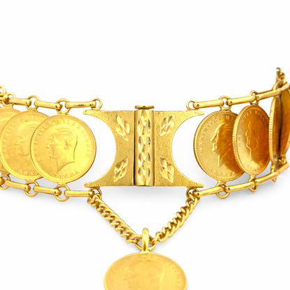 Vintage 22K Yellow Gold Turkish Coin Bracelet