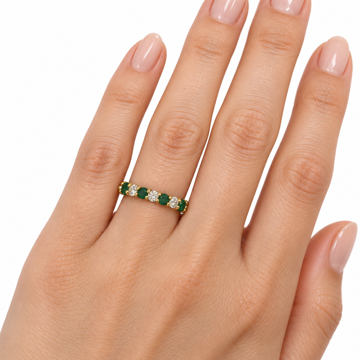 14K Yellow Gold Emerald and Diamond Stacking Ring