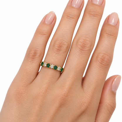 14K Yellow Gold Emerald and Diamond Stacking Ring