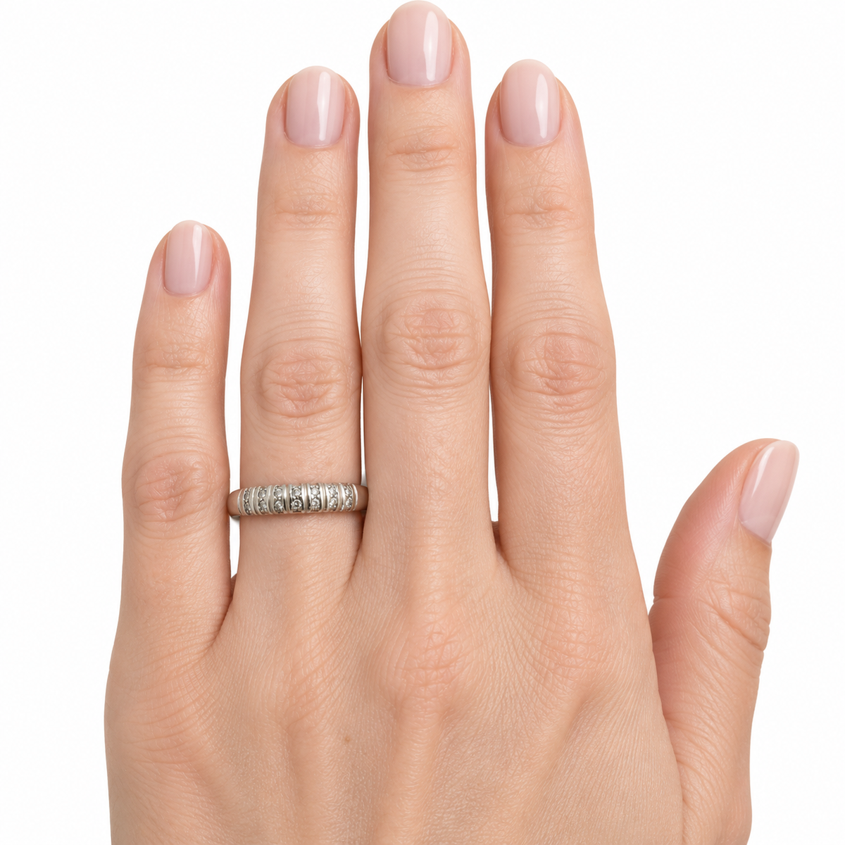 Vintage 14K White Gold Ribbed Diamond Band