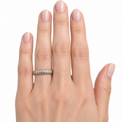 Vintage 14K White Gold Ribbed Diamond Band