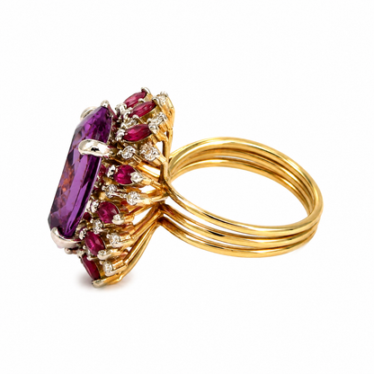 14K Yellow Gold Amethyst, Ruby & Diamond Dome Ring