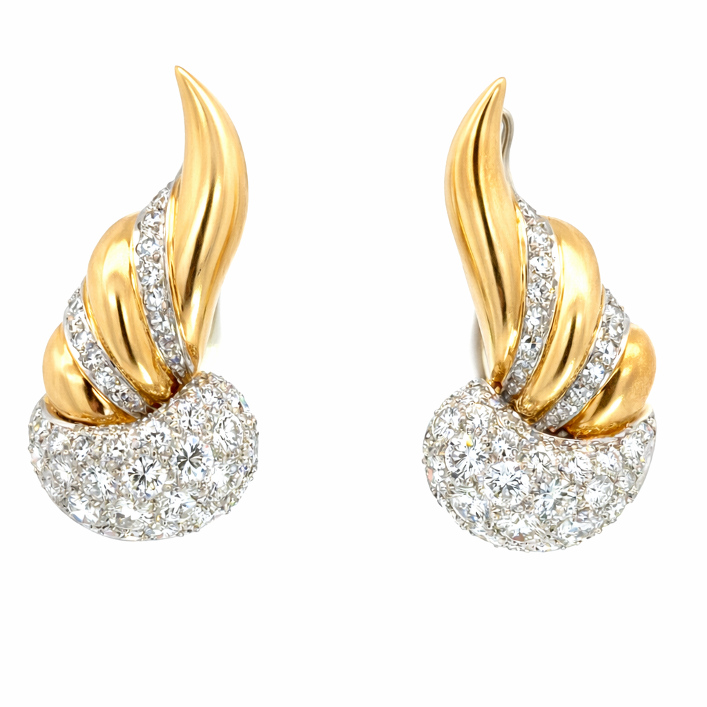 Vintage Diamond Ribbon Earrings in 14K Yellow & White Gold