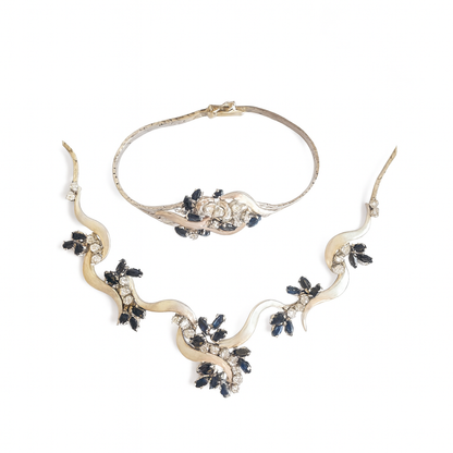 Floral Sapphire & Diamond Ribbon Necklace in 18K White Gold