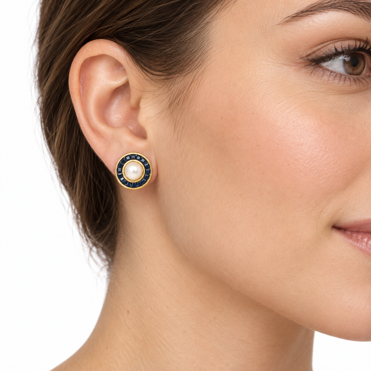 14K Yellow Gold Sapphire & Interchangeable Pearl Earrings