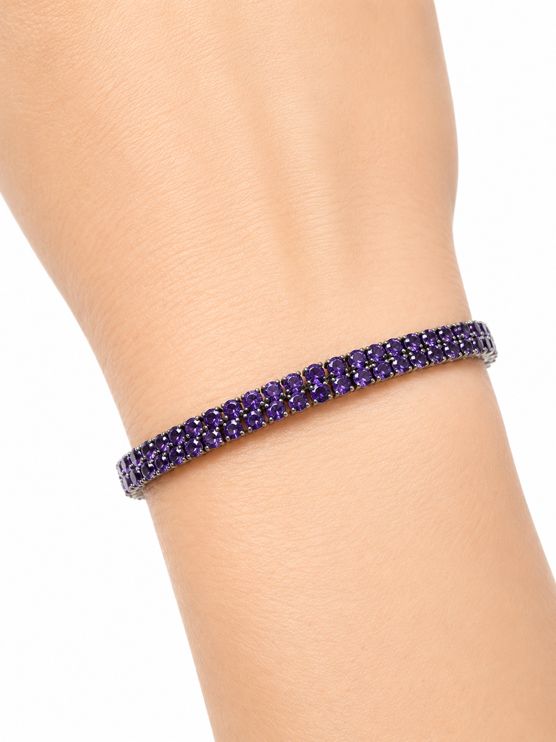 White Gold Round Amethyst Tennis Style Bracelet Estate Jewelry