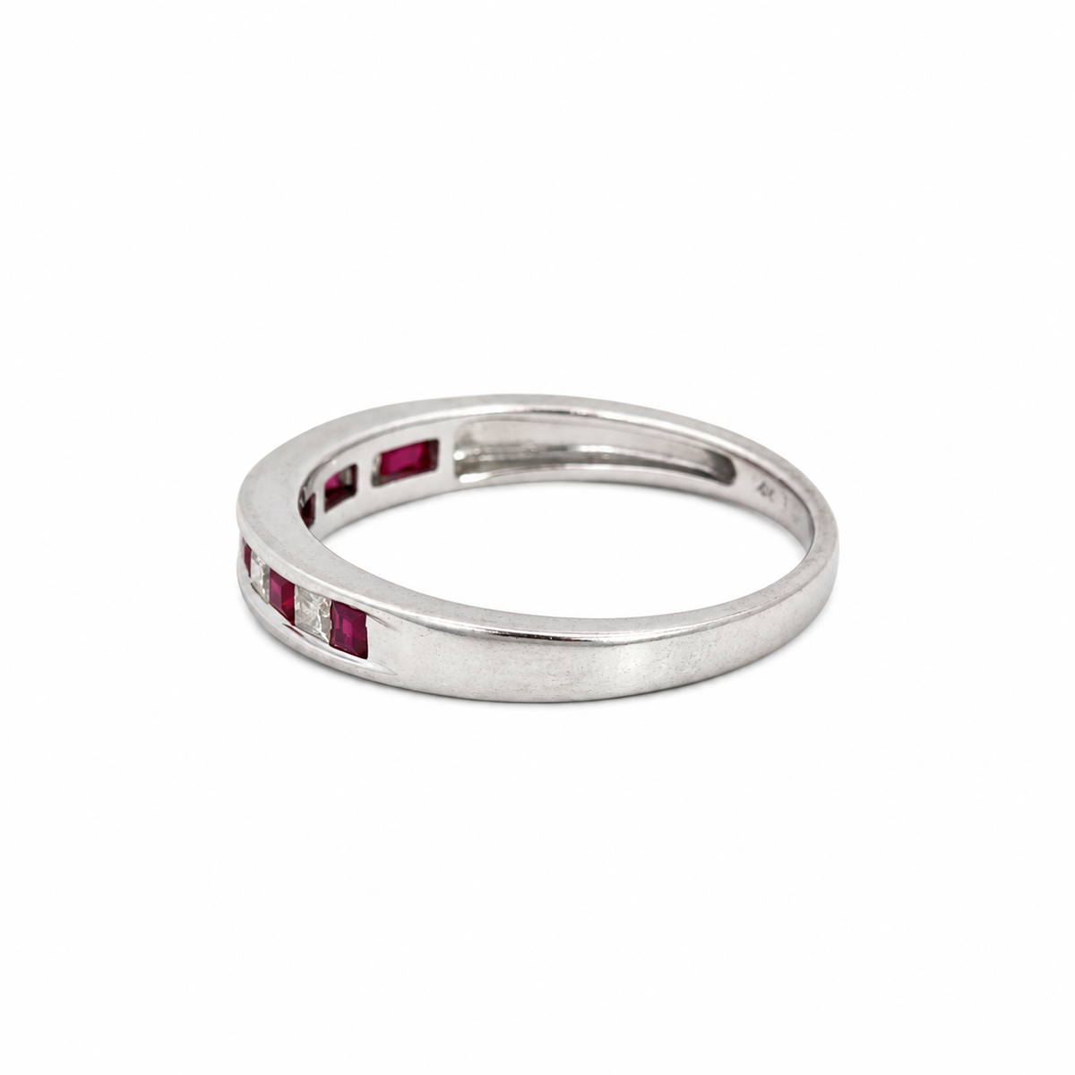 14K White Gold Alternating Ruby & Diamond Band