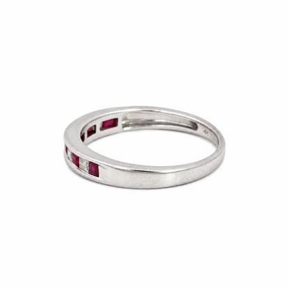 14K White Gold Alternating Ruby & Diamond Band