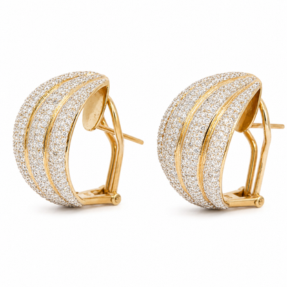 18K Yellow Gold Diamond Ribbed Dome Earrings