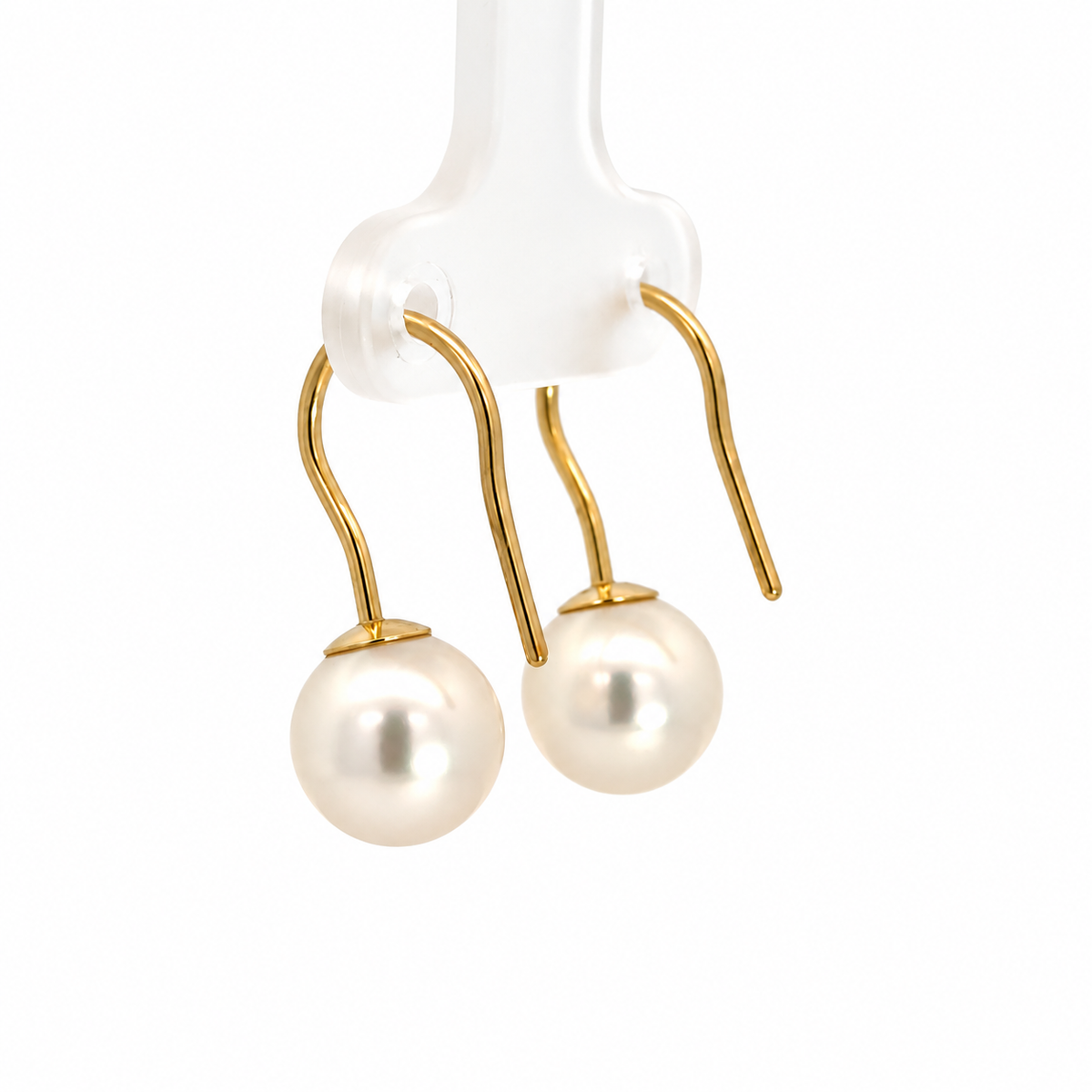 14K Yellow Gold Pearl Wire Drop Earrings