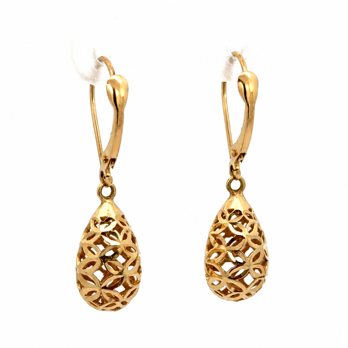 14K Yellow Gold Openwork Teardrop Earrings