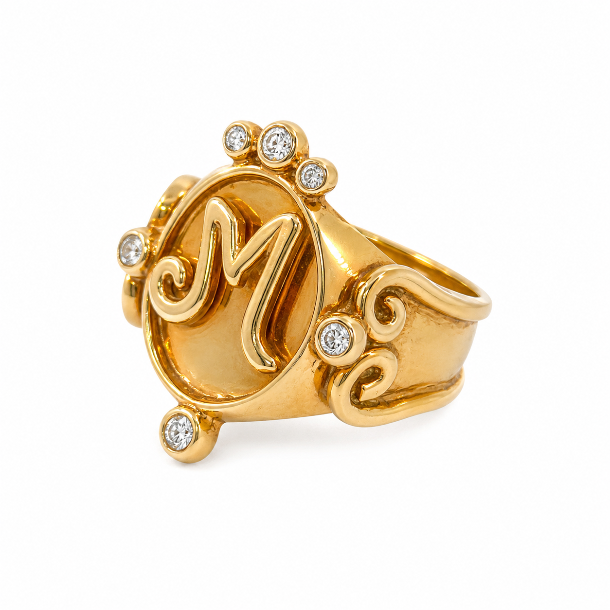 18K Yellow Gold Diamond Initial “M” Ring