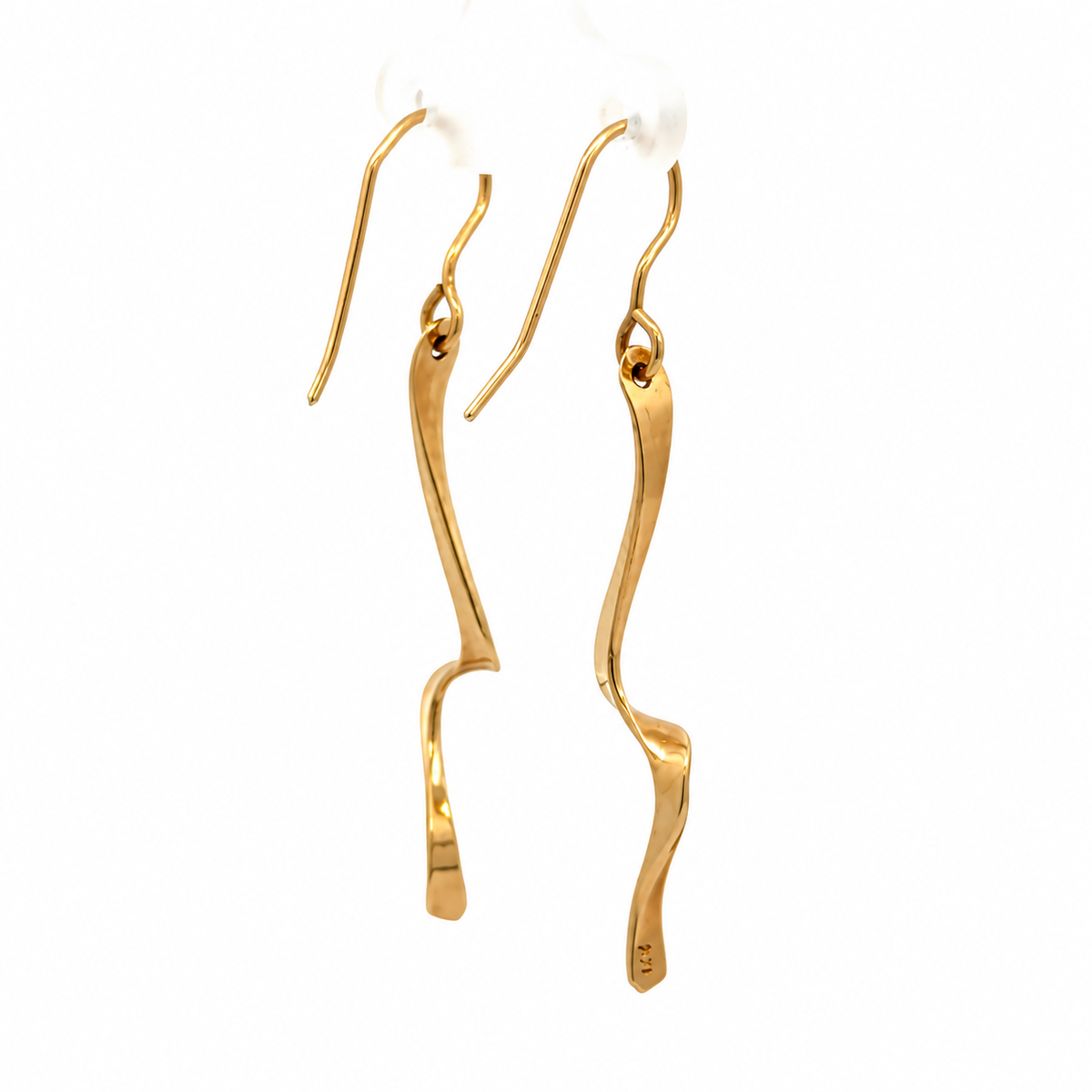 14K Yellow Gold Twisted Ribbon Drop Earrings
