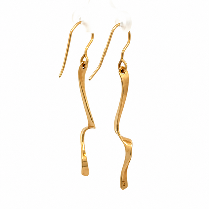 14K Yellow Gold Twisted Ribbon Drop Earrings
