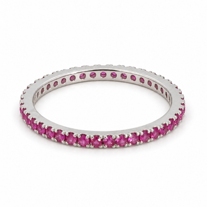 18K White Gold Pink Ruby Eternity Band | 41 Rubies