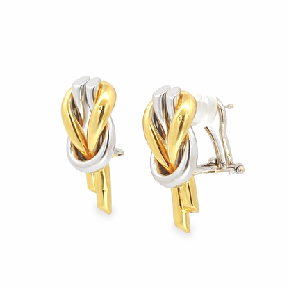 18K Yellow & White Gold Interlocking Knot Earrings – Omega Back