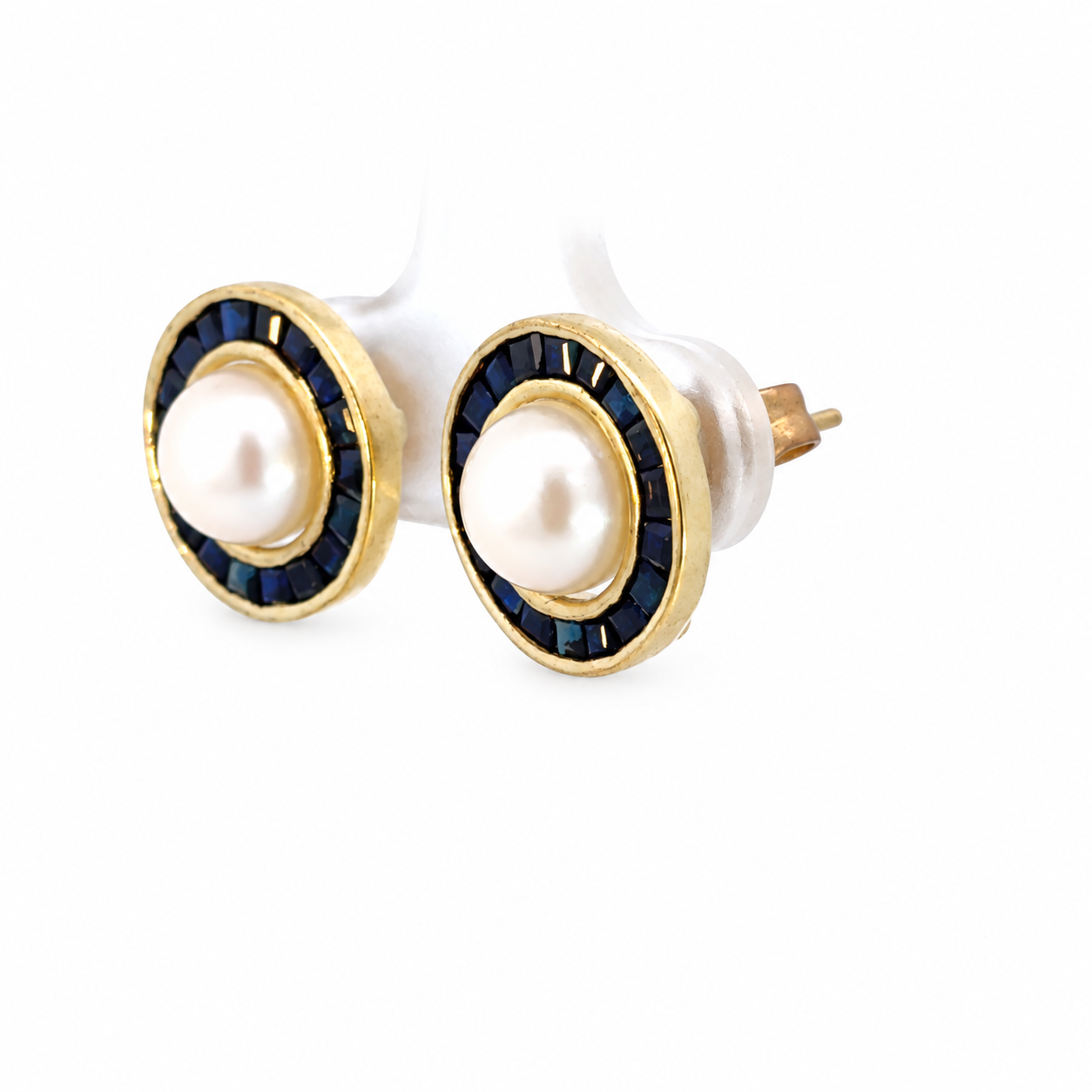 14K Yellow Gold Sapphire & Interchangeable Pearl Earrings