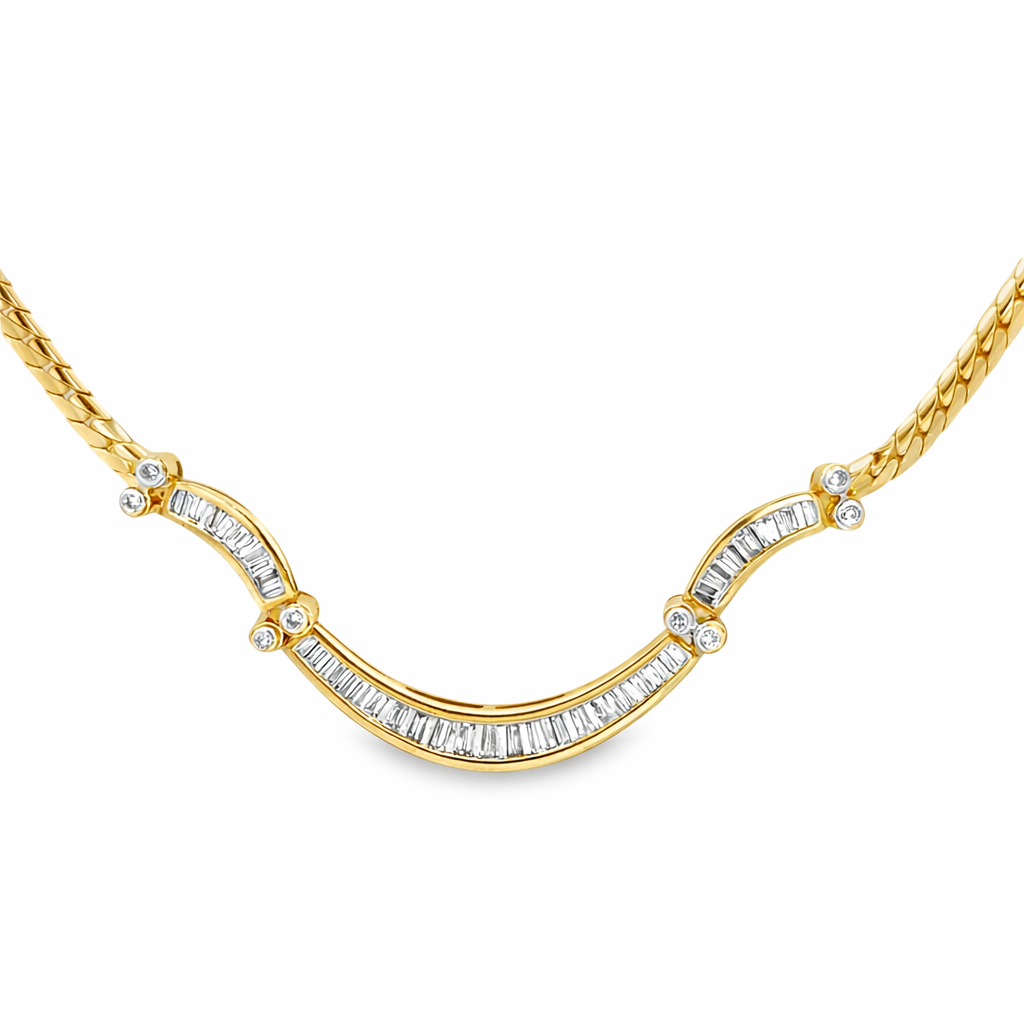 14K Yellow Gold Diamond Necklace with Sculptural Center Bar