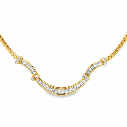 14K Yellow Gold Diamond Necklace with Sculptural Center Bar