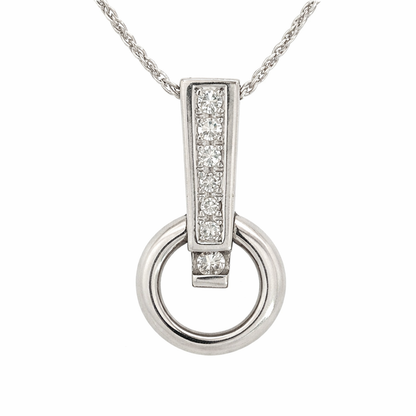 14K White Gold Diamond Bar & Circle Pendant Necklace
