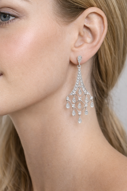 18K White Gold Diamond Chandelier Earrings