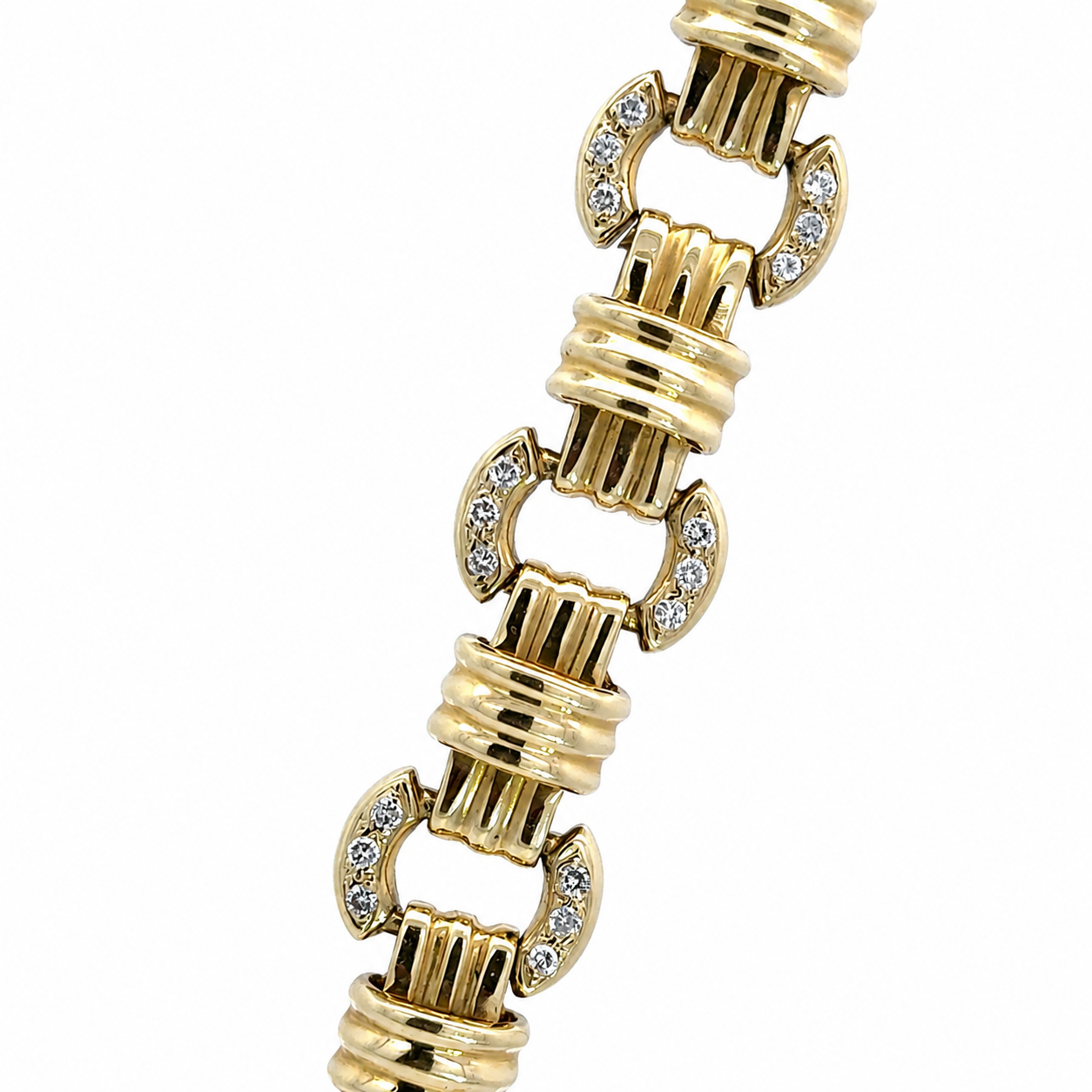 Retro 14K Yellow Gold Diamond Link Bracelet
