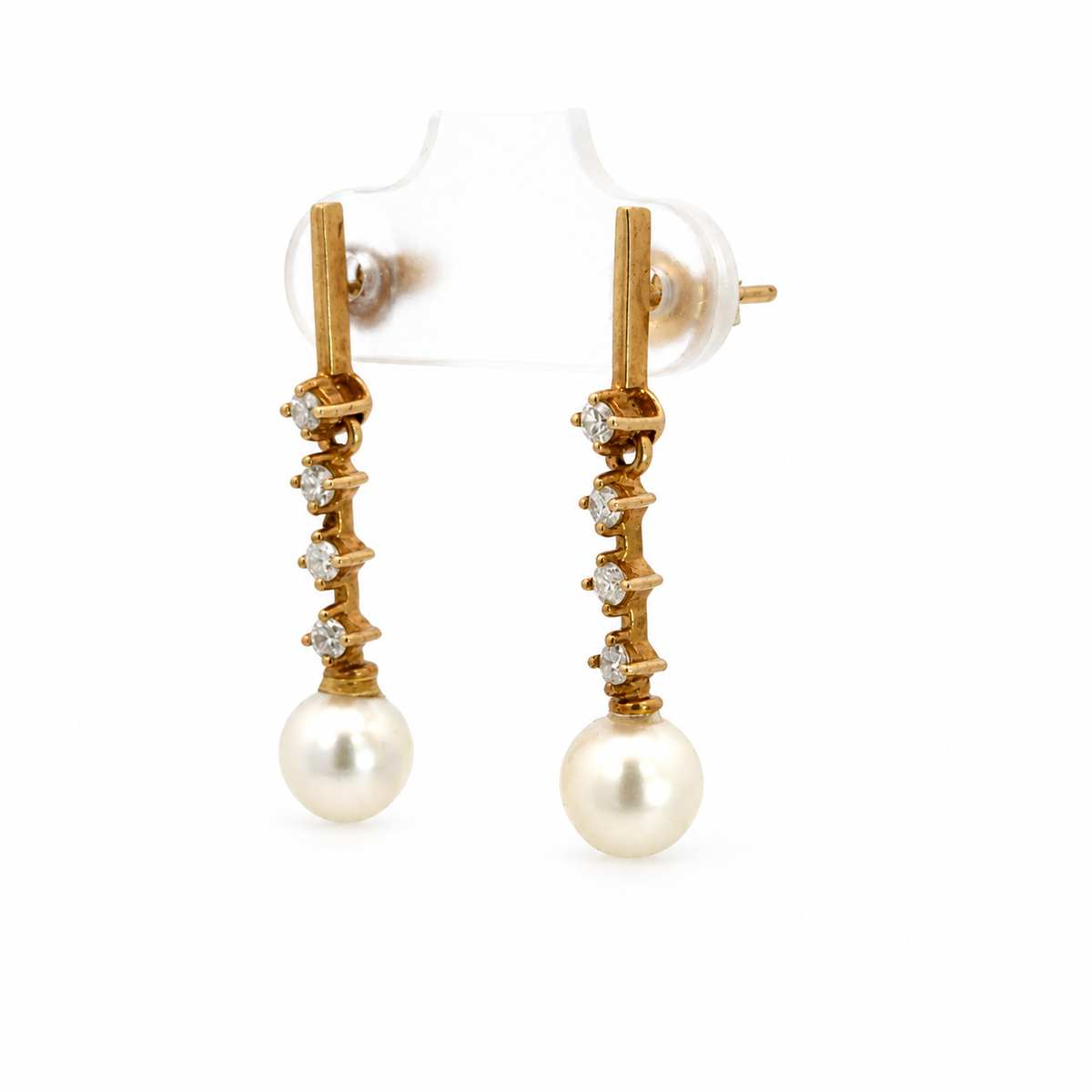14K Yellow Gold Diamond & Pearl Articulated Drop Earrings