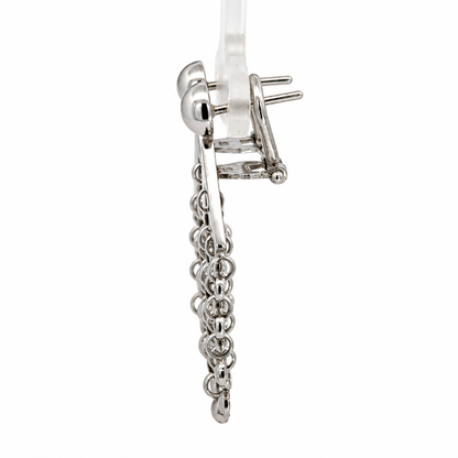 14K White Gold Chevron & Chain Fringe Drop Earrings