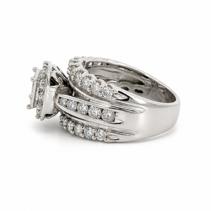 14K White Gold Raised Diamond Cluster Ring