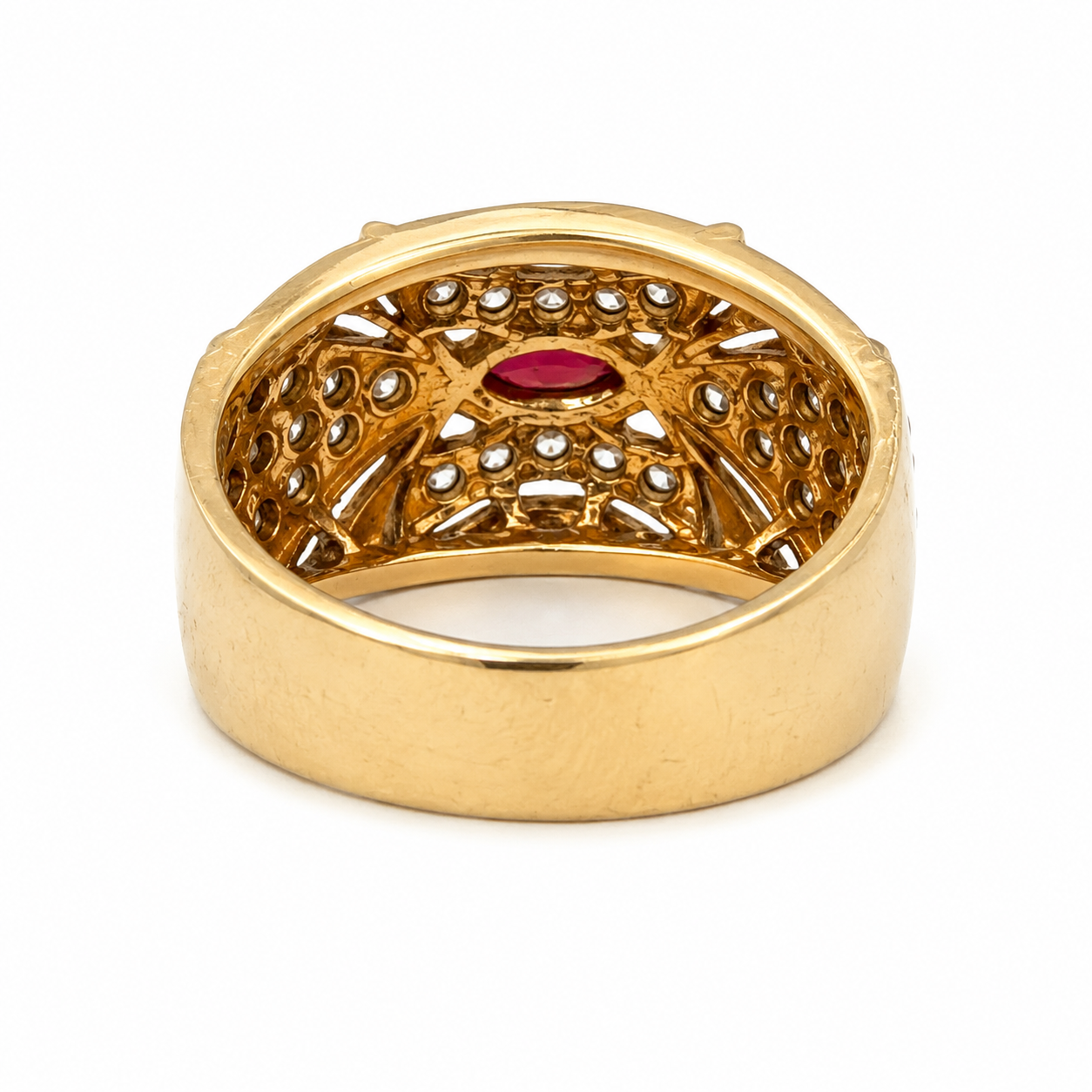 14K Yellow Gold Marquise Ruby Diamond Vintage Cocktail Ring