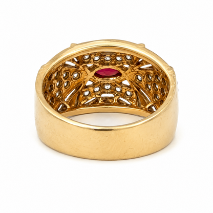 14K Yellow Gold Marquise Ruby Diamond Vintage Cocktail Ring