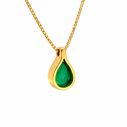 Natural Emerald Pear Pendant Necklace 14K Yellow Gold