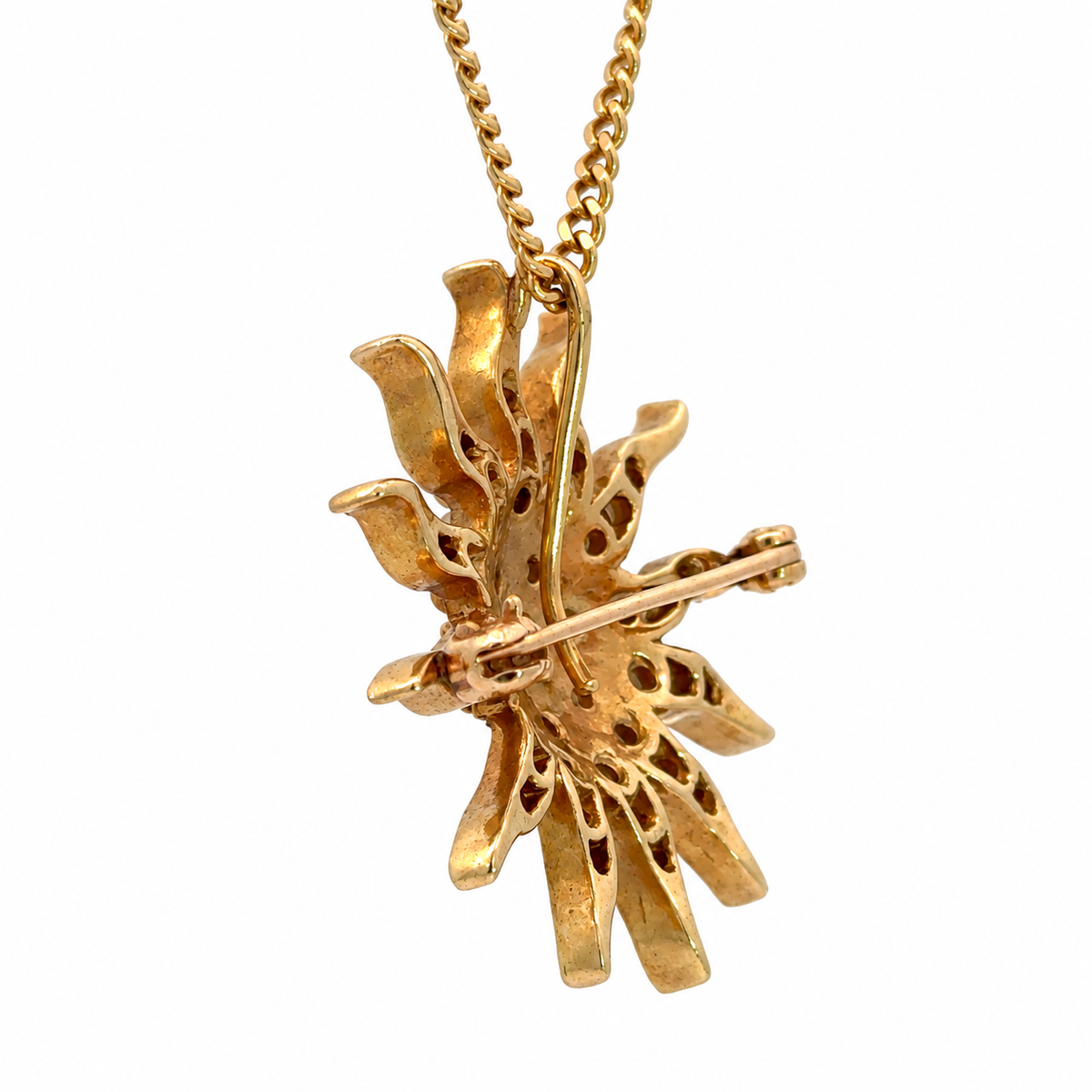 Antique Victorian 14K Yellow Gold Seed Pearl & Diamond Sunburst Convertible Pendant/Brooch