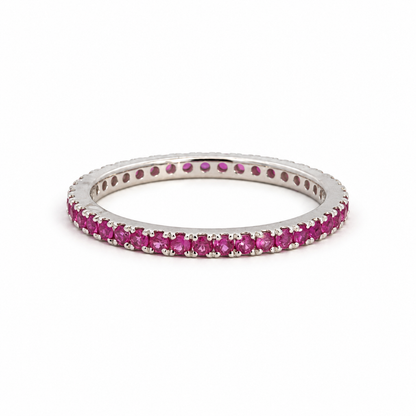 18K White Gold Pink Ruby Eternity Band | 41 Rubies