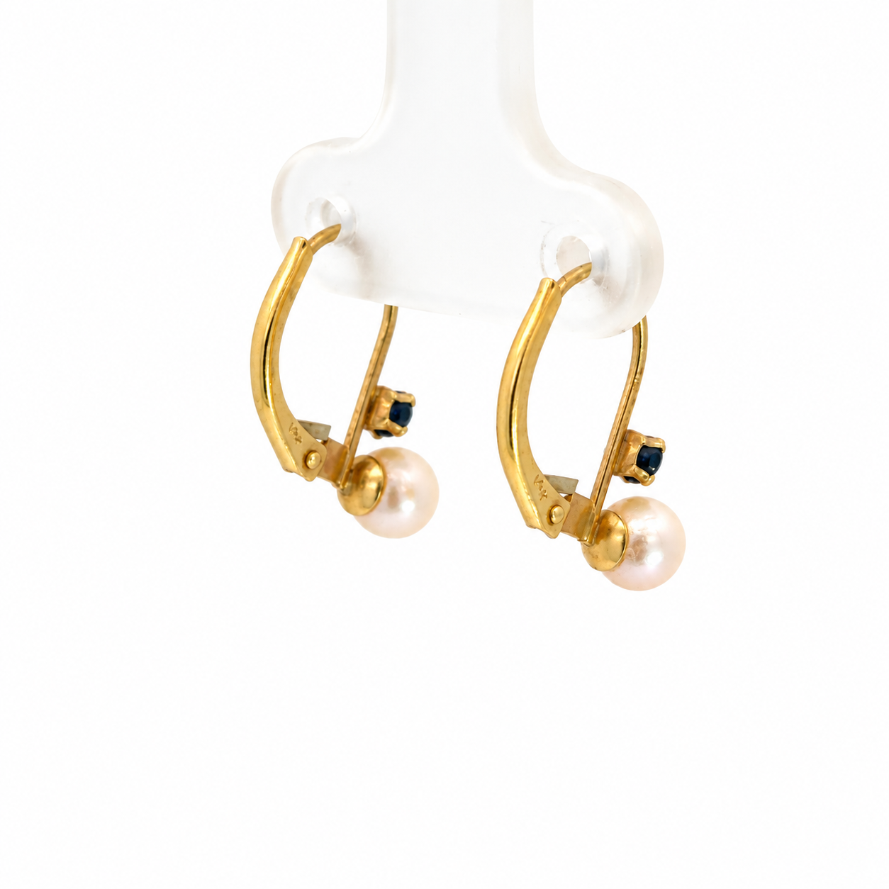 14K Yellow Gold Sapphire & Pearl Lever-Back Earrings