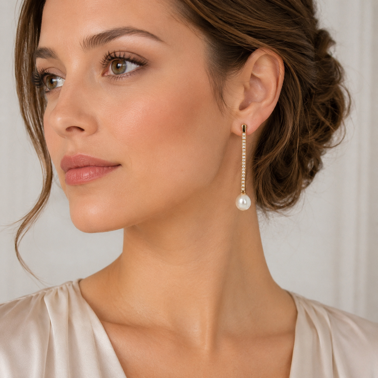 ASBA 18K Gold Diamond Bar Drop Earrings with Oval Pearls