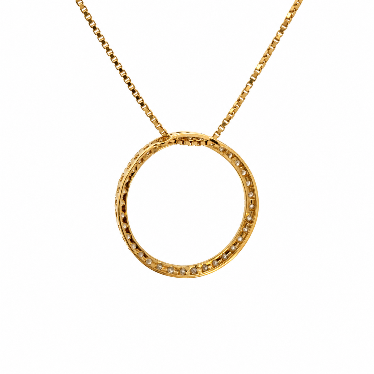 14K Yellow Gold Diamond Open Circle Necklace