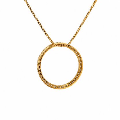 14K Yellow Gold Diamond Open Circle Necklace