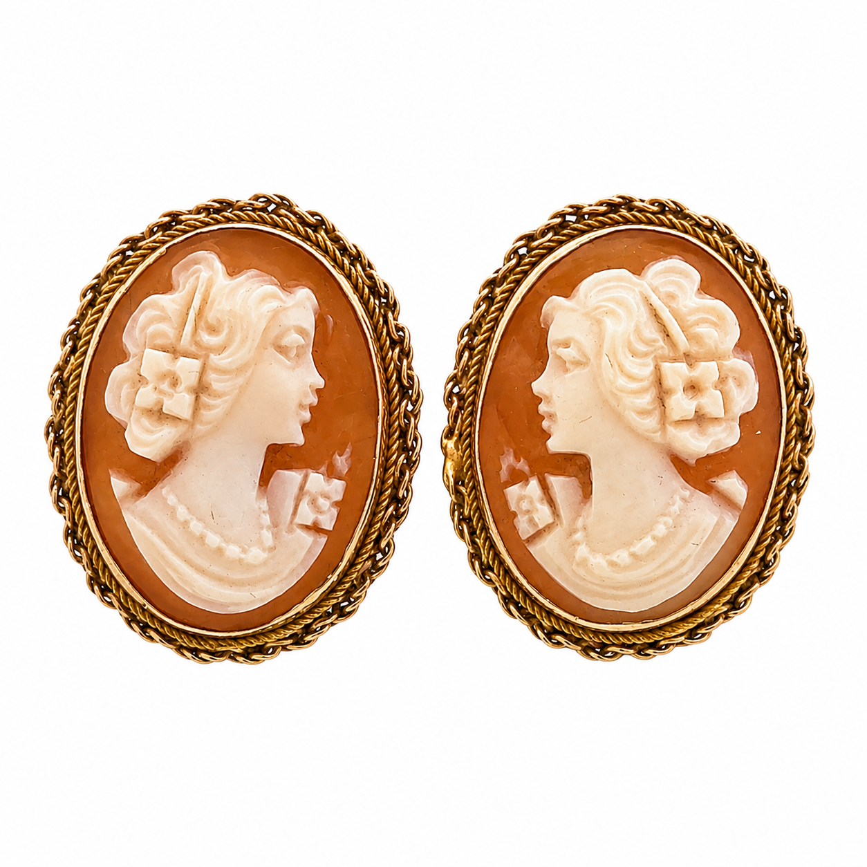 Vintage Italian Style Cameo Earrings in 14K Gold
