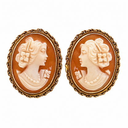 Vintage Italian Style Cameo Earrings in 14K Gold