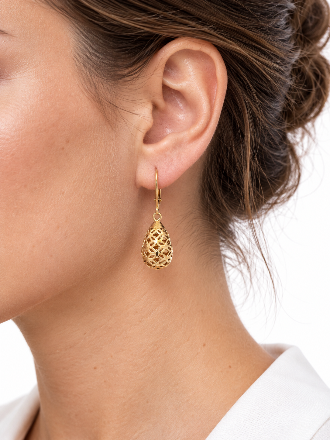 14K Yellow Gold Openwork Teardrop Earrings