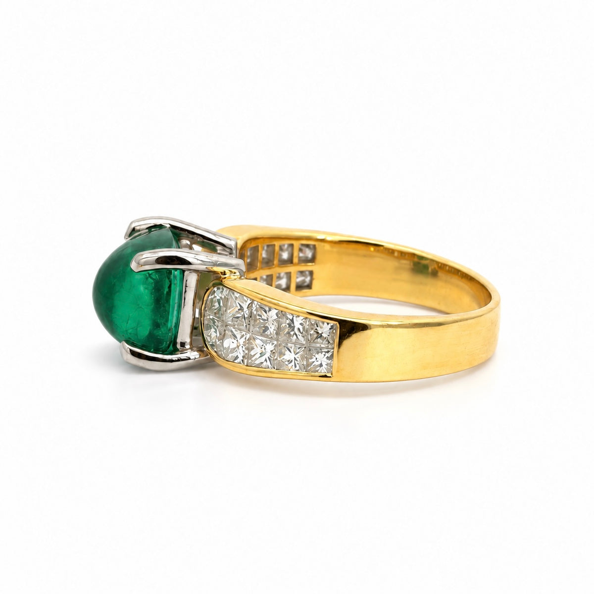 Vintage 18K Two-Tone Gold Emerald & Diamond Statement Ring