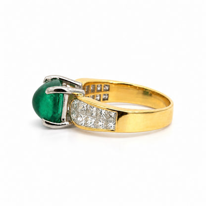 Vintage 18K Two-Tone Gold Emerald & Diamond Statement Ring
