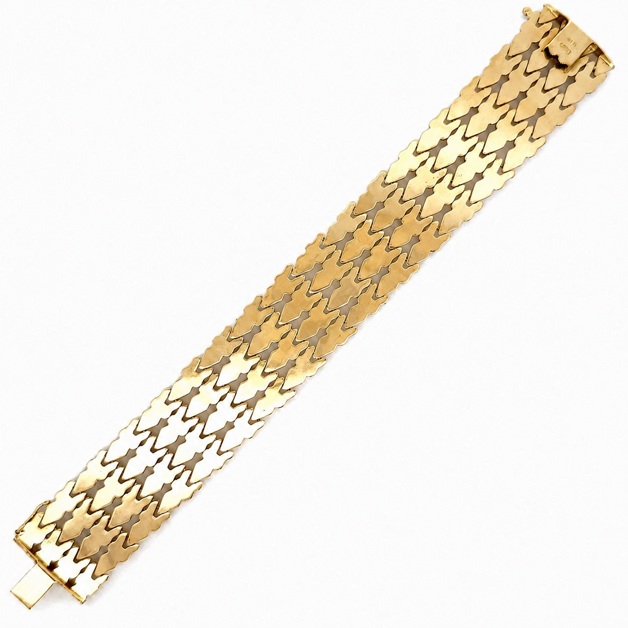 Mid-Century 18K Yellow Gold Flexible Wide Link Bracelet