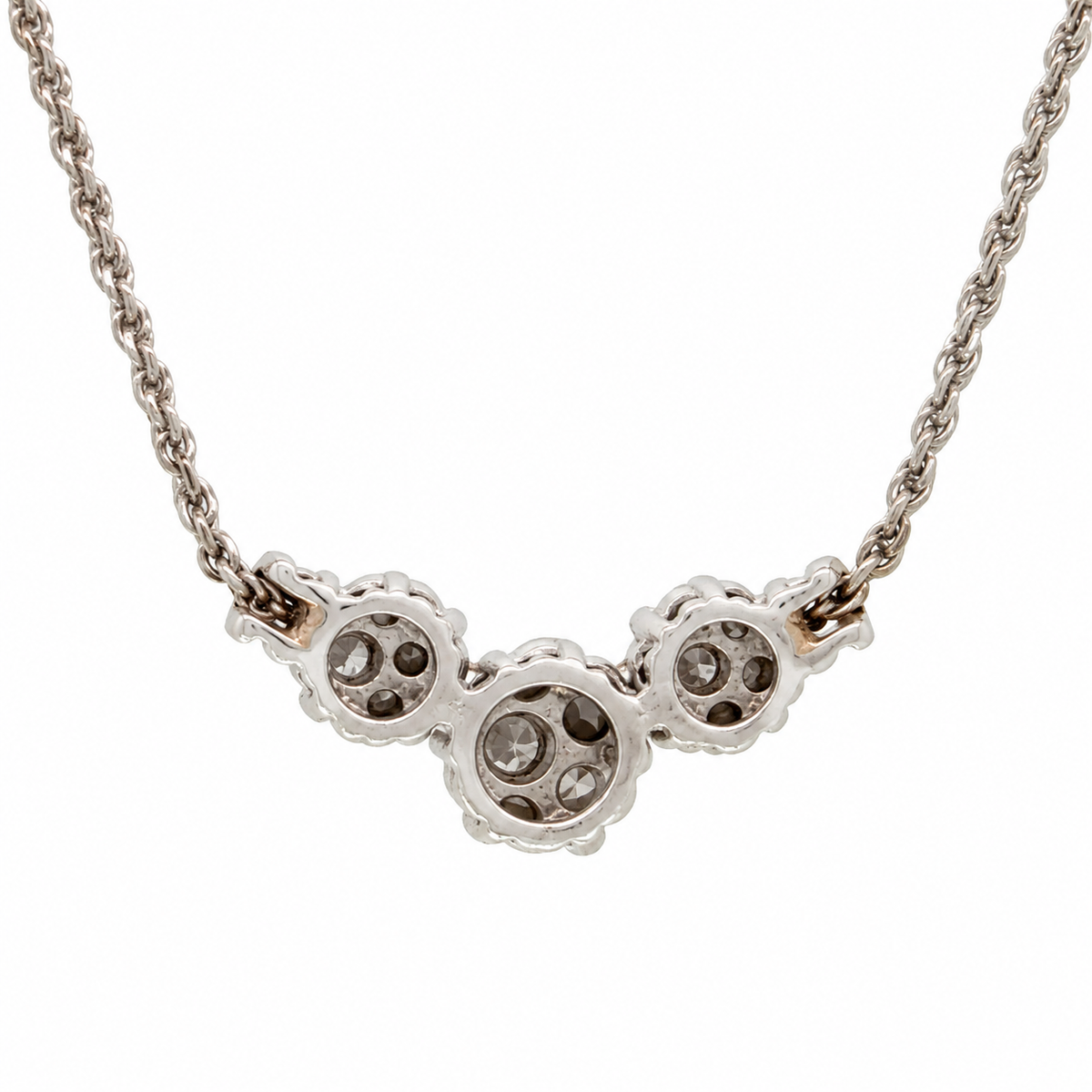 14K White Gold Three-Flower Diamond Cluster Necklace