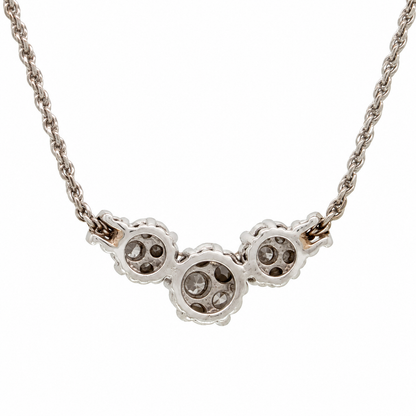 14K White Gold Three-Flower Diamond Cluster Necklace